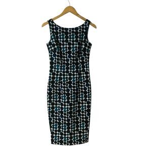 Calvin Klein Black and Blue Polka Dot Midi Dress